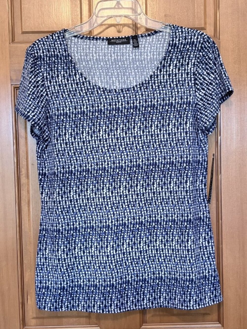 Notations Petite Blue & White Print Slinky Tee Petite Large NWT